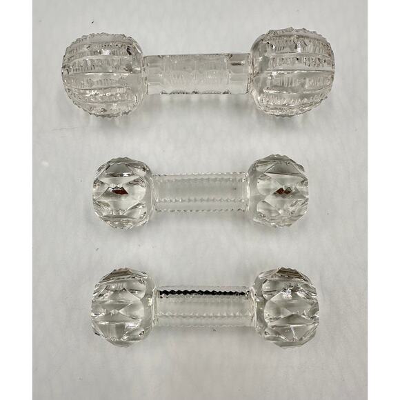 Antique American Brilliant Crystal Cut Glass Faceted Barbell Knife Rest Set of 3 - Picture 3 of 9